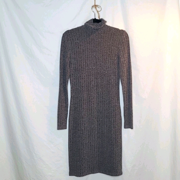 Grey Ribbed Turtleneck Dress - Picture 2 of 4